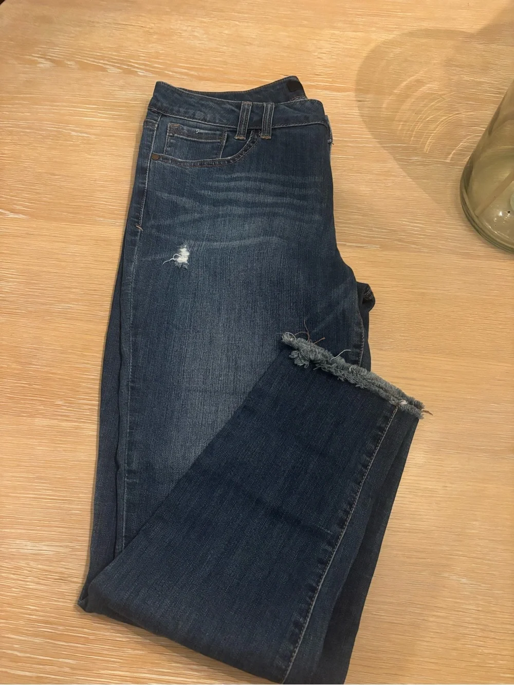 1822 Denim Dark Blue Women's Distressed Slim Jeans 14